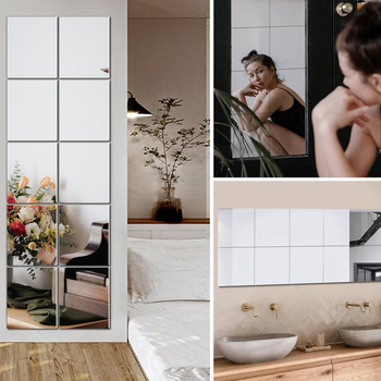 Zestaw 16 naklejek lustrzanych – kwadratowe lustra akrylowe 15×15 cm, samoprzylepne