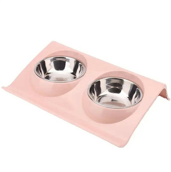 DA119A PODWÓJNA MISKA DLA PSA KOTA PINK