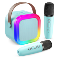 Przenośny zestaw karaoke Bluetooth z 2 mikrofonami i LED RGB – Magic Voice, niebieski