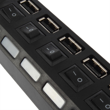 Aktywny HUB USB 2.0 7-portowy z włącznikami – szybki rozdzielacz USB do komputera