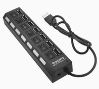 Aktywny HUB USB 2.0 7-portowy z włącznikami – szybki rozdzielacz USB do komputera