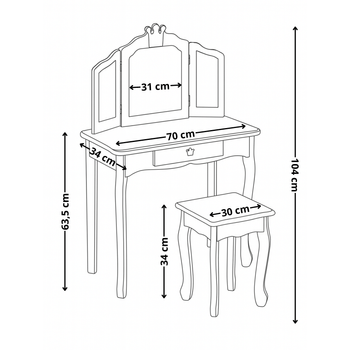 Toaletka dla dziewczynki White Dream drewniana z lustrem i taboretem drewniana z lustrem i taboretem