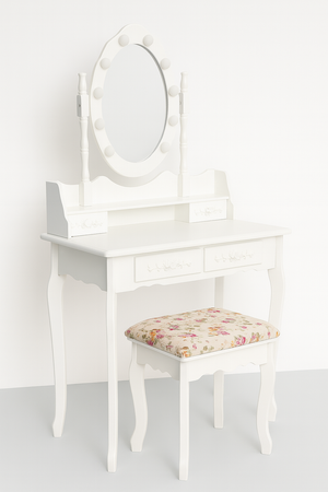 Toaletka kosmetyczna z lustrem LED obrotowym + taboret biała CALM LED