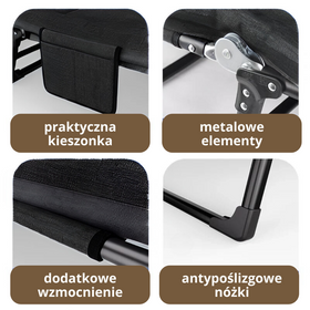Leżak ogrodowy leżanka turystyczna składane łóżko plażowe 200x67x31cm + akcesoria czarne