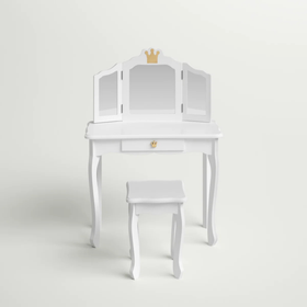 Toaletka dla dziewczynki White Dream drewniana z lustrem i taboretem drewniana z lustrem i taboretem