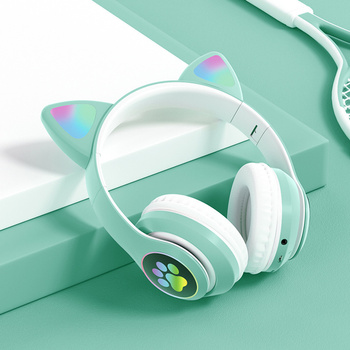 Bezprzewodowe SŁUCHAWKI nauszne dla dzieci LED RGB bluetooth turkusowe ZS7D