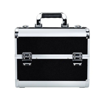 Czarny kuferek kosmetyczny – aluminiowa walizka na make-up, lakiery i akcesoria
