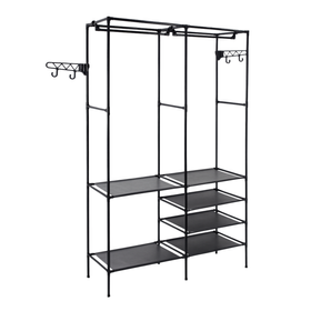 Czarny wieszak metalowy z półkami – stojak na ubrania 108×174 cm