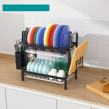 Dwupoziomowy ociekacz na naczynia z organizerami – stalowy stojak kuchenny 55 cm
