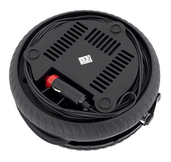 Kompresor Samochodowy 12V w Kształcie Koła, Zestaw Końcówek, Manometr, 260 PSI
