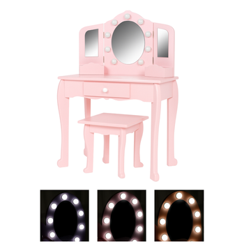Toaletka dla dziewczynki z lustrem i podświetleniem różowa Pink Dream LED z taboretem