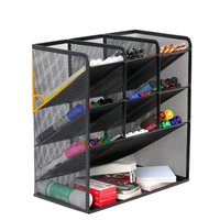 Metalowy organizer biurowy i kosmetyczny z 10 przegródkami – czarny, elegancki, 27×21×10 cm