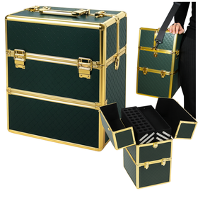 Kufer kosmetyczny XXL na makijaż lakiery organizer dla kosmetyczki zielono-złoty