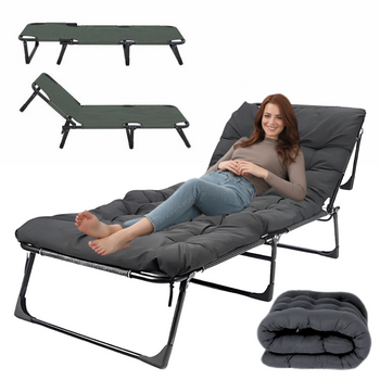 Leżanka ogrodowa leżak turystyczny regulowany łóżko plażowe + materac + poduszka 190x70x30cm szare