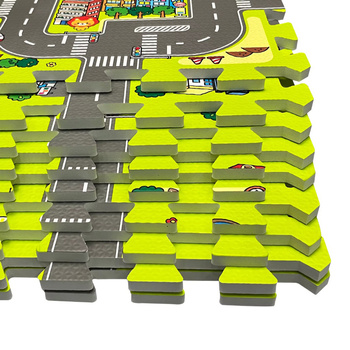 Kolorowe puzzle piankowe dla dzieci – miasto z ulicami, 9 elementów, antypoślizgowe FT58