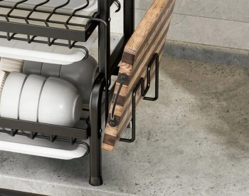Dwupoziomowy ociekacz na naczynia z organizerami – stalowy stojak kuchenny 55 cm