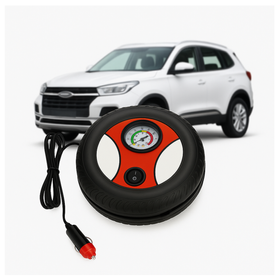 Kompresor Samochodowy 12V w Kształcie Koła, Zestaw Końcówek, Manometr, 260 PSI