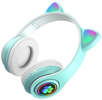 Bezprzewodowe SŁUCHAWKI nauszne dla dzieci LED RGB bluetooth turkusowe ZS7D