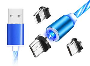 Magnetyczny KABEL do Telefonu USB-CMICRO Podświetlenie LED 100cm niebieski KK21S
