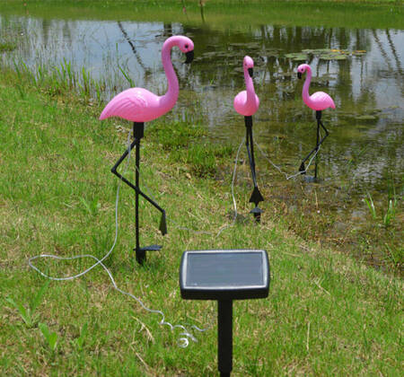 3 SOLARNE LAMPY OGRODOWE LED Flamingi Lampa IP65 czarny z różowym ZD50K 
