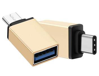 Adapter USB-A - USB-C OTG do przesyłu danych złoty AK53A