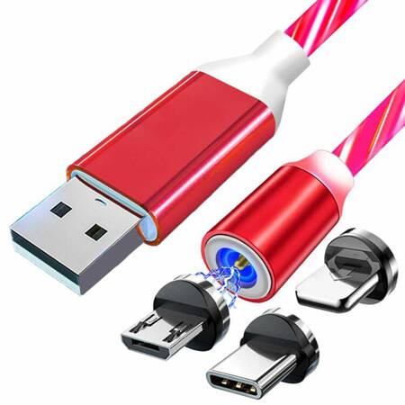 KABEL MAGNETYCZNY 3w1 USB micro C LED czerwony 100cm KK21W 