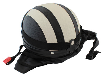 KASK MOTOCYKLOWY + Gogle + Daszek Retro czarny z kremowym L AG221C