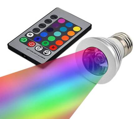 KOLOROWA ŻARÓWKA RGB LED 3W 16 Kolorów + Pilot E27 ZD7
