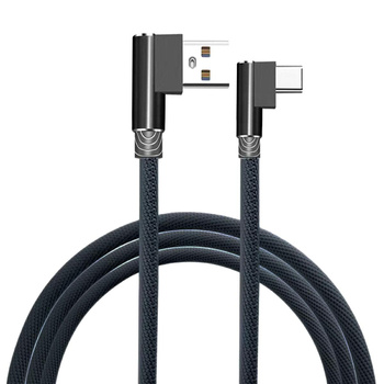 Kabel Usb A - Usb C QC 2A Oplot Kątowy 100cm czarny KK21P