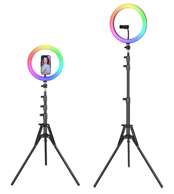 LAMPA PIERŚCIENIOWA LED RGB ze Statywem do Selfie 12W ZD67A 