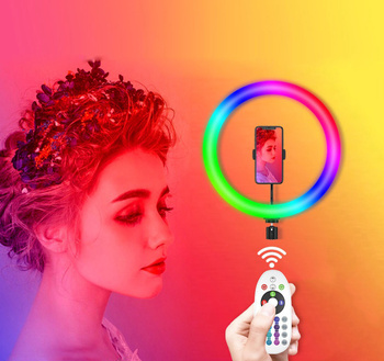 LAMPA PIERŚCIENIOWA LED RGB ze Statywem do Selfie 12W ZD67A 
