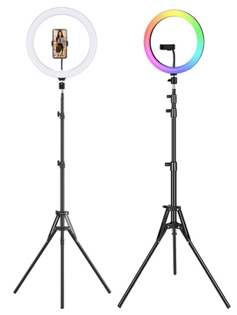 LAMPA PIERŚCIENIOWA LED RGB ze Statywem do Selfie 12W ZD67A 