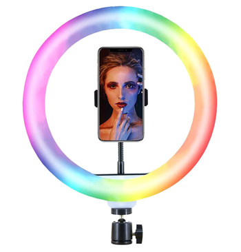 LAMPA PIERŚCIENIOWA LED RGB ze Statywem do Selfie 12W ZD67A 