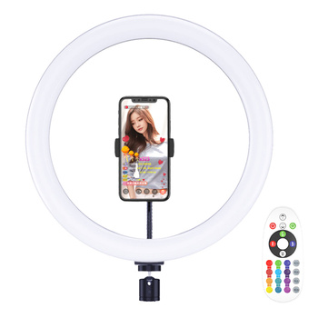 LAMPA PIERŚCIENIOWA LED RGB ze Statywem do Selfie 12W ZD67A 