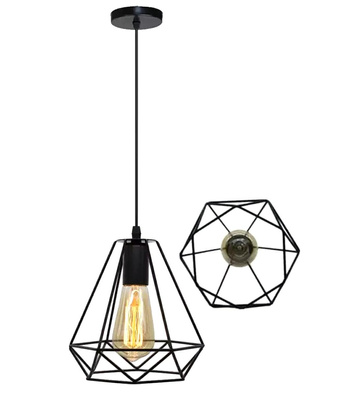 LAMPA SUFITOWA ŻYRANDOL z drucianym kloszem E27 czarna ZD74E
