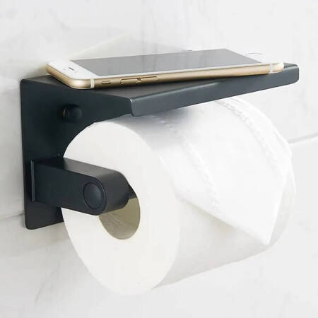 Łazienkowy Uchwyt na Papier Toaletowy z Półką na Telefon czarno-złoty AG887A