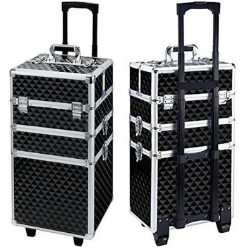 Mobilny KUFER KOSMETYCZNY Aluminiowy TROLLEY Duży 60x35,5cm czarny CA19B