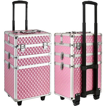 Mobilny KUFER KOSMETYCZNY Aluminiowy TROLLEY Duży 60x35,5cm różowy CA19C