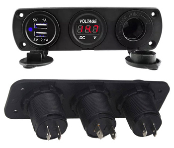 Montażowe GNIAZDO Zapalniczki 12V 2xUSB 5V 2A Woltomierz PLS37