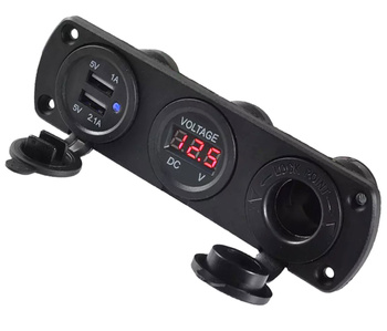 Montażowe GNIAZDO Zapalniczki 12V 2xUSB 5V 2A Woltomierz PLS37