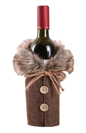 OZDOBNY POKROWIEC na BUTELKĘ Świąteczny Sweter brązowy AG210H
