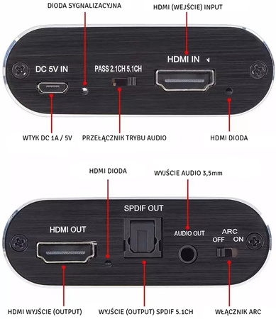 SPLITTER Audio HDMI Rozdzielenie Sygnału Audio czarny AK330