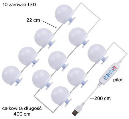 Samoprzylepne LAMPKI LED Zestaw 10sztuk do Lustra Toaletki 10W białe ZD109