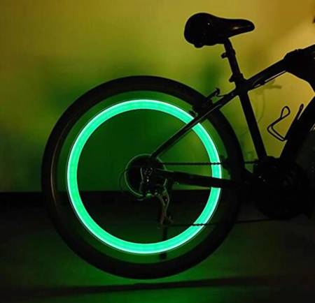 Świecące NAKŁADKI na Wentyle Rowerowe LED 2sztuki zielone AG304B