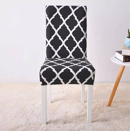 Uniwersalny POKROWIEC na Krzesło wzór marokański czarno-biały AG863 