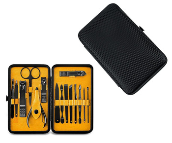 ZESTAW do Manicure Pedicure 16 narzędzi do Pielęgnacji Paznokci w Etui czarno-żółty AG603F
