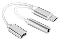 ADAPTER USB-C Audio minijack 3,5mm Kabel Przejściówka 13cm srebrny AK291B