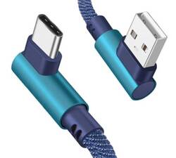 KABEL Kątowy USB typ A Usb C 90 stopni 100cm niebieski KK21U