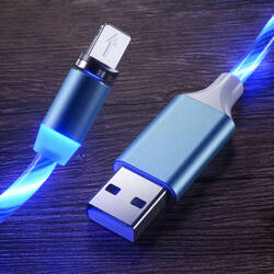 Magnetyczny KABEL do Telefonu USB-CMICRO Podświetlenie LED 100cm niebieski KK21S 