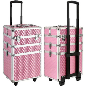 Mobilny KUFER KOSMETYCZNY Aluminiowy TROLLEY Duży 60x35,5cm różowy CA19C
